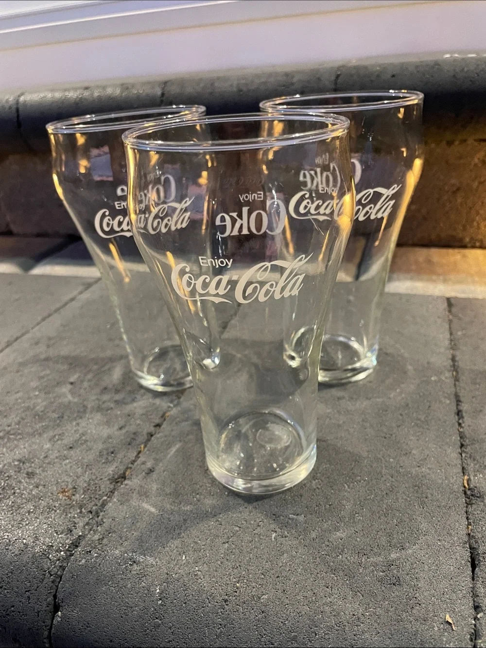 Like New Coca Cola Clear Branded Drinking Glasses - Two Sided - Set of 3